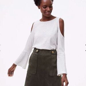 LOFT Gray Cold Shoulder Bell Sleeve Top Y2K
